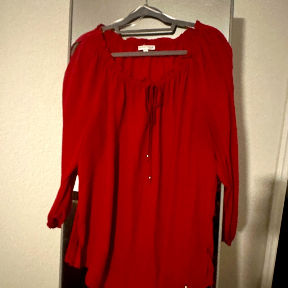 Notations blouse with cold shoulder